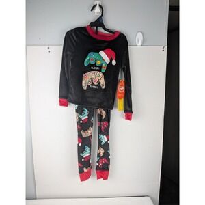 Kids Wonder Nation Black Velvet Pajama Set Long Sleeve Pants Gaming Christmas